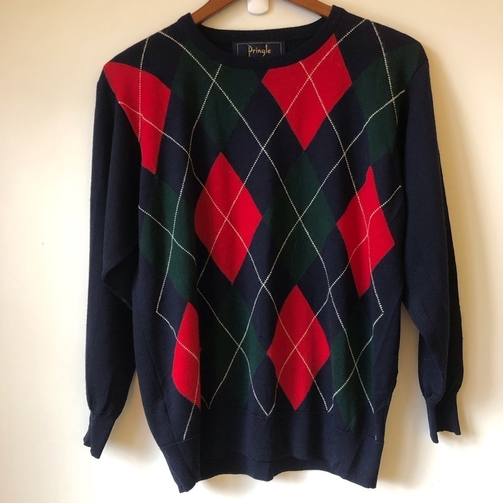 Pringle Scotland Lambswool argyle pullover sweater crewneck preppy academia